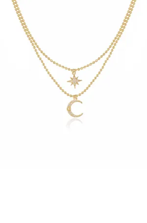 Celestial Moon and Star Layered Necklace