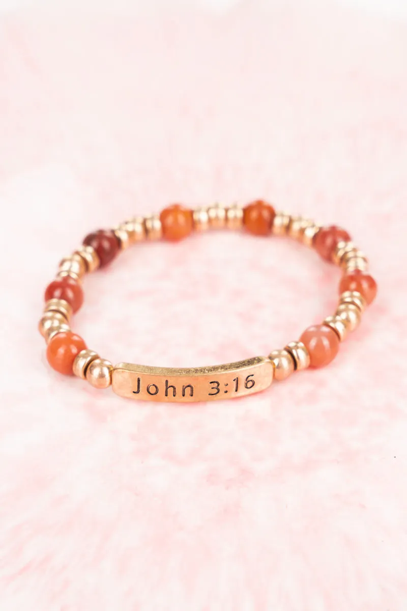 Celia Orange Goldtone 'John 3:16'  Beaded Bracelet