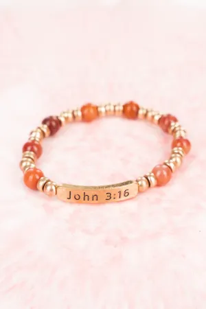 Celia Orange Goldtone 'John 3:16'  Beaded Bracelet
