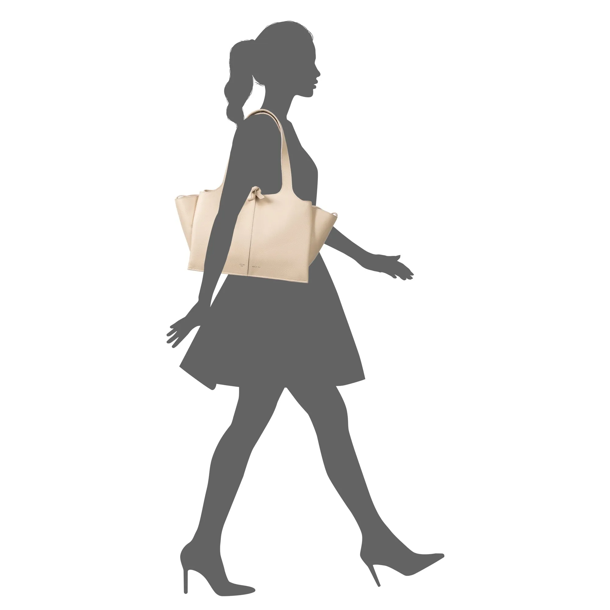 Celine Tri-Fold Shoulder Bag | Beige Grained Calfskin Leather