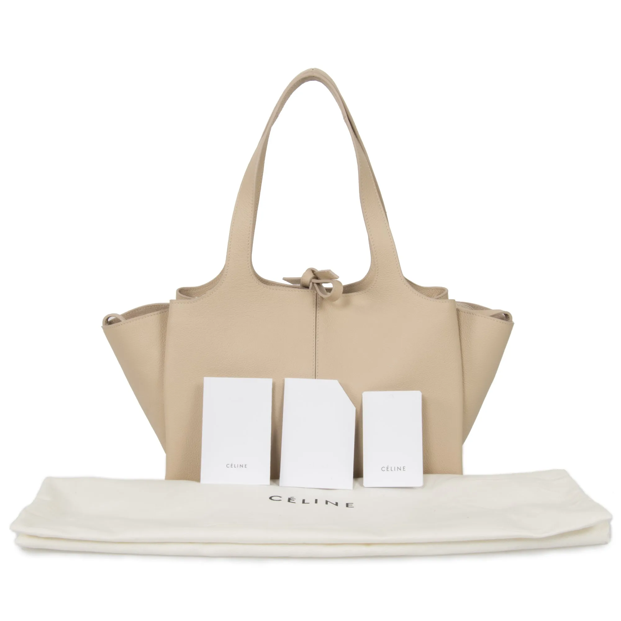 Celine Tri-Fold Shoulder Bag | Beige Grained Calfskin Leather
