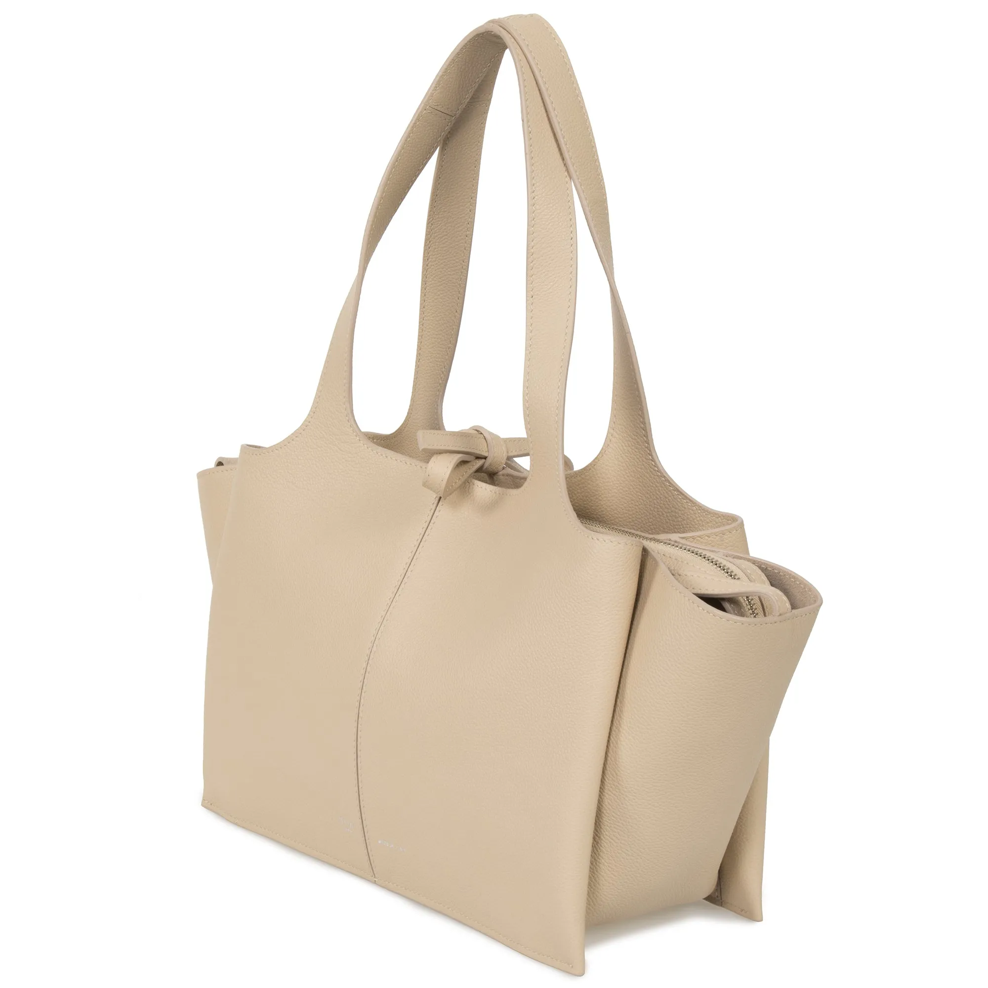 Celine Tri-Fold Shoulder Bag | Beige Grained Calfskin Leather