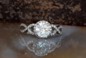 Celtic diamond engagement ring-Halo Engagement ring-Promised ring-Gold ring-Bridal ring-Infinity ring-Diamond engagement ring-Holiday SALE!!