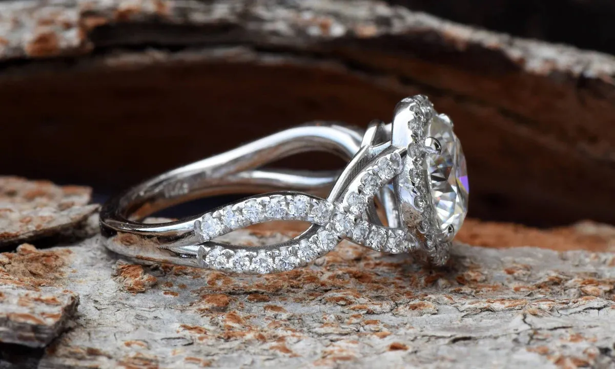 Celtic knot ring-Celtic engagement ring-2 carat Moissanite halo Engagement Ring-Promise ring