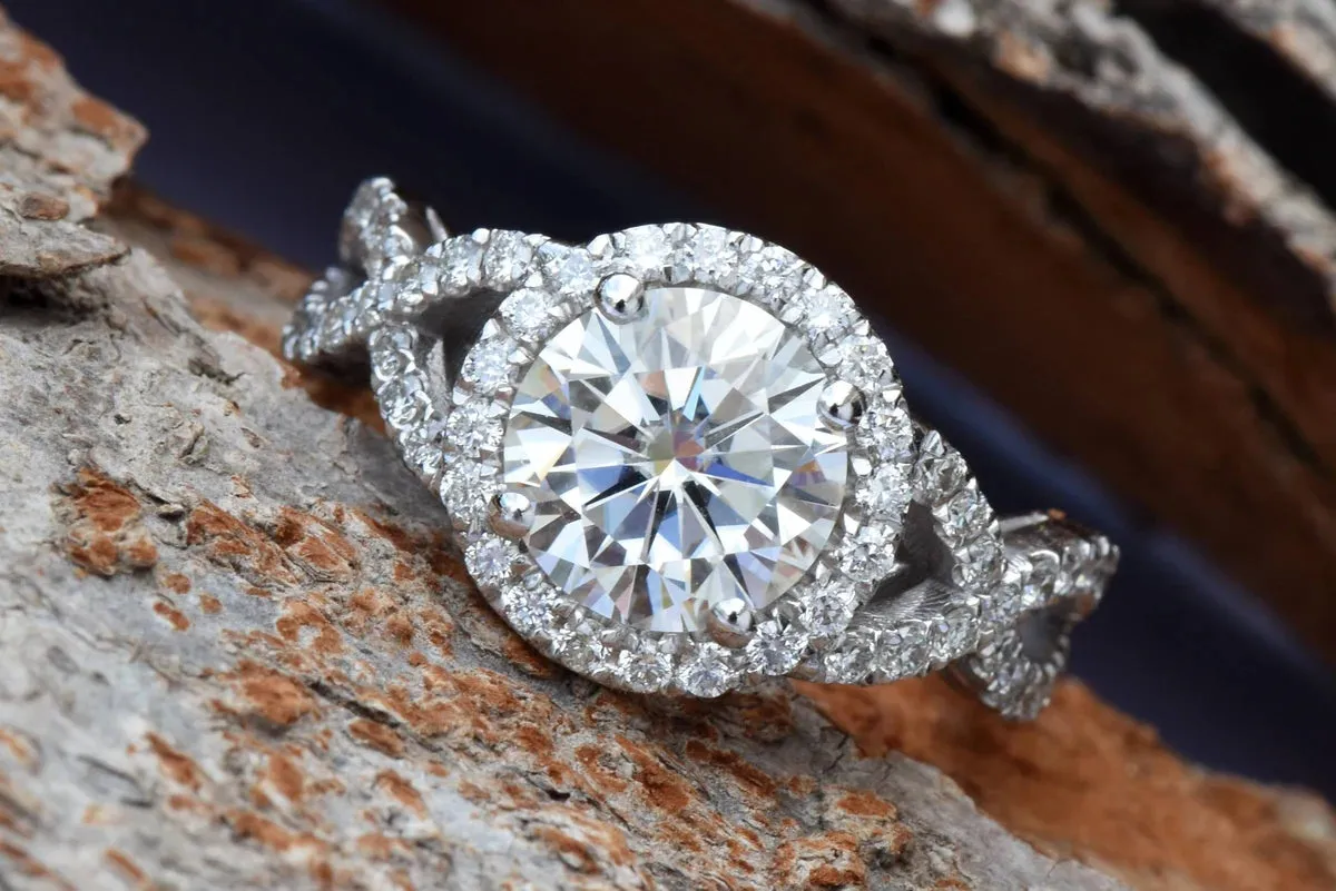 Celtic knot ring-Celtic engagement ring-2 carat Moissanite halo Engagement Ring-Promise ring