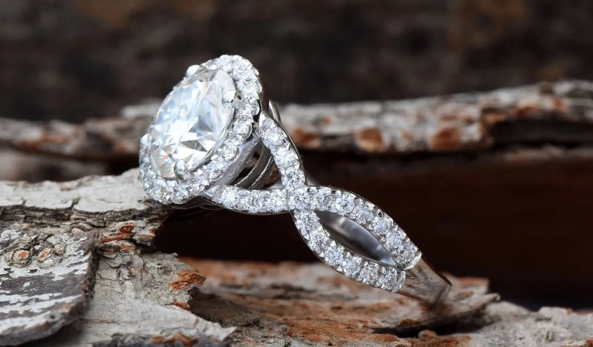 Celtic knot ring-Celtic engagement ring-2 carat Moissanite halo Engagement Ring-Promise ring