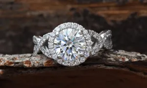 Celtic knot ring-Celtic engagement ring-2 carat Moissanite halo Engagement Ring-Promise ring