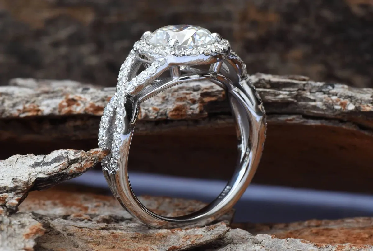 Celtic knot ring-Celtic engagement ring-2 carat Moissanite halo Engagement Ring-Promise ring