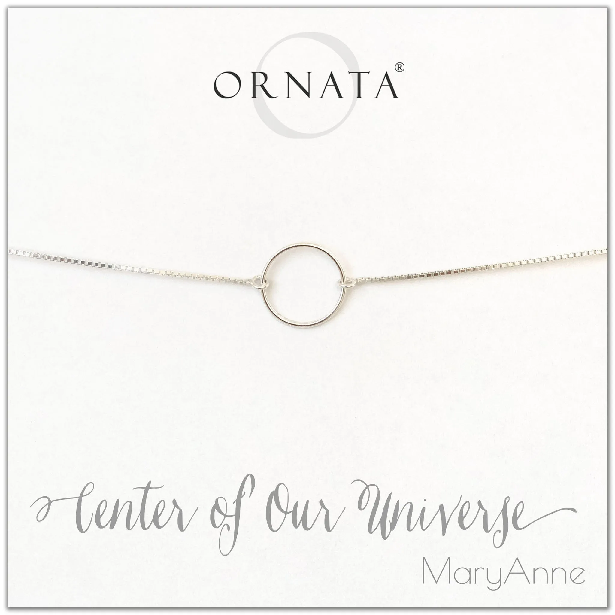 “Center of Our Universe” Sterling Silver Bolo Bracelet on Personalized Jewelry Card