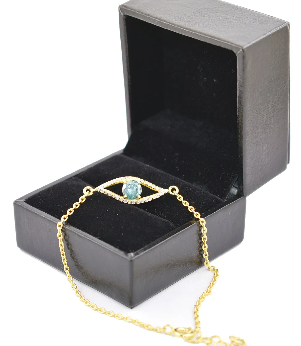 Certified 1.43 Cts Blue Diamond Evil Eye Bracelet,Women's Jewelry,Birthday Gift