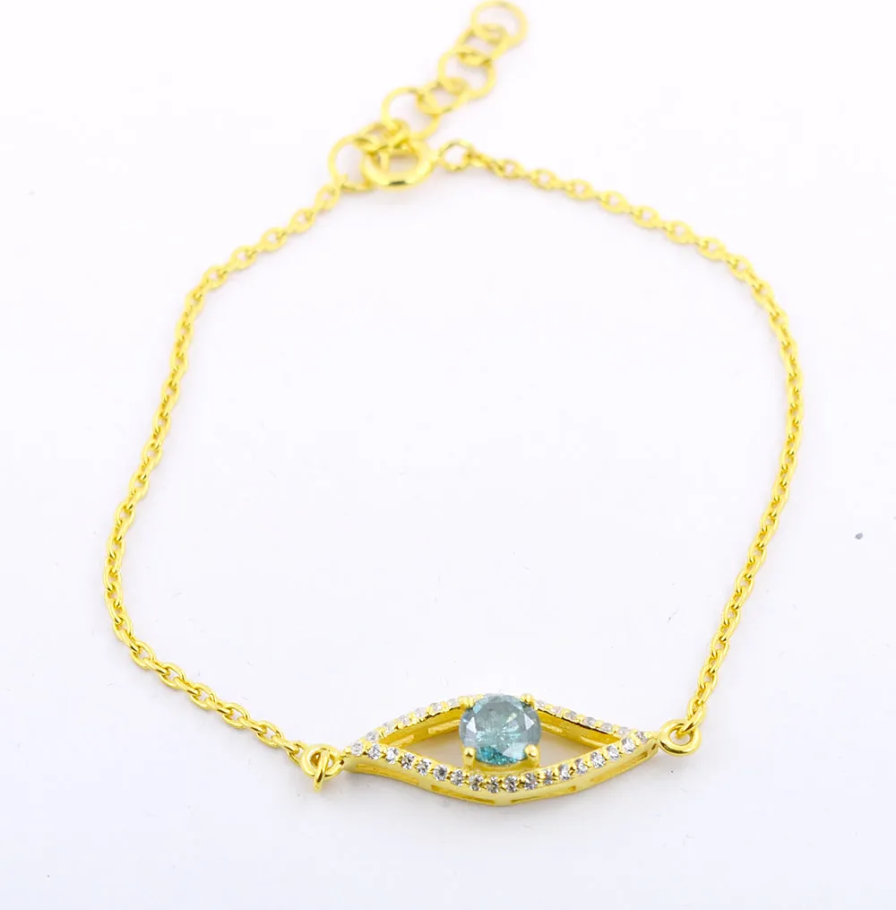 Certified 1.43 Cts Blue Diamond Evil Eye Bracelet,Women's Jewelry,Birthday Gift