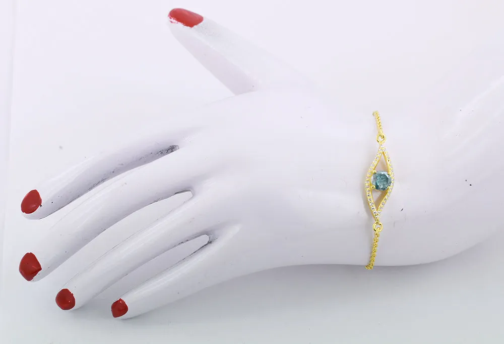 Certified 1.43 Cts Blue Diamond Evil Eye Bracelet,Women's Jewelry,Birthday Gift