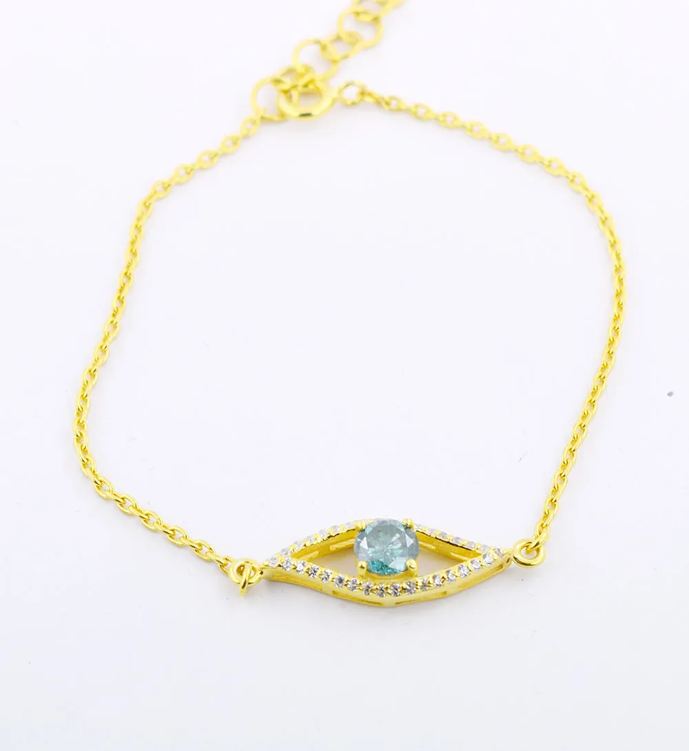 Certified 1.43 Cts Blue Diamond Evil Eye Bracelet,Women's Jewelry,Birthday Gift