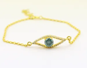 Certified 1.43 Cts Blue Diamond Evil Eye Bracelet,Women's Jewelry,Birthday Gift