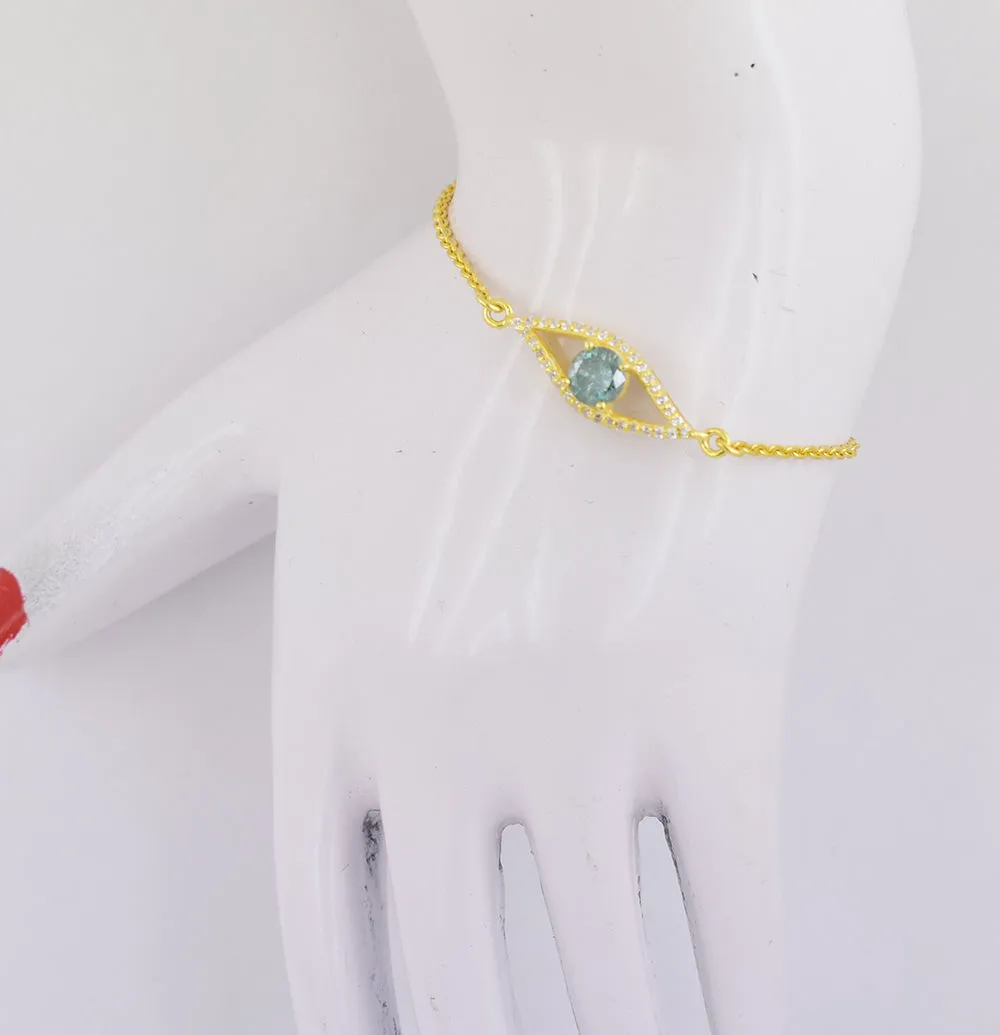 Certified 1.43 Cts Blue Diamond Evil Eye Bracelet,Women's Jewelry,Birthday Gift