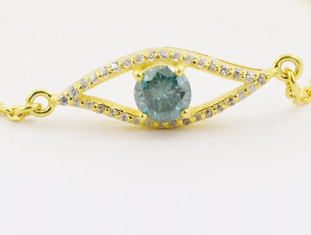 Certified 1.43 Cts Blue Diamond Evil Eye Bracelet,Women's Jewelry,Birthday Gift