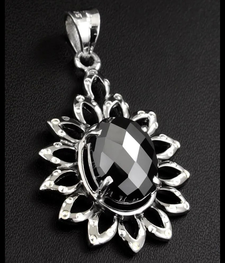 Certified Oval Checker Cut Black Diamond Pendant In Sterling Silver- Free Chain