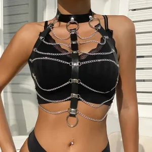 Chained Choker Body Harness Top