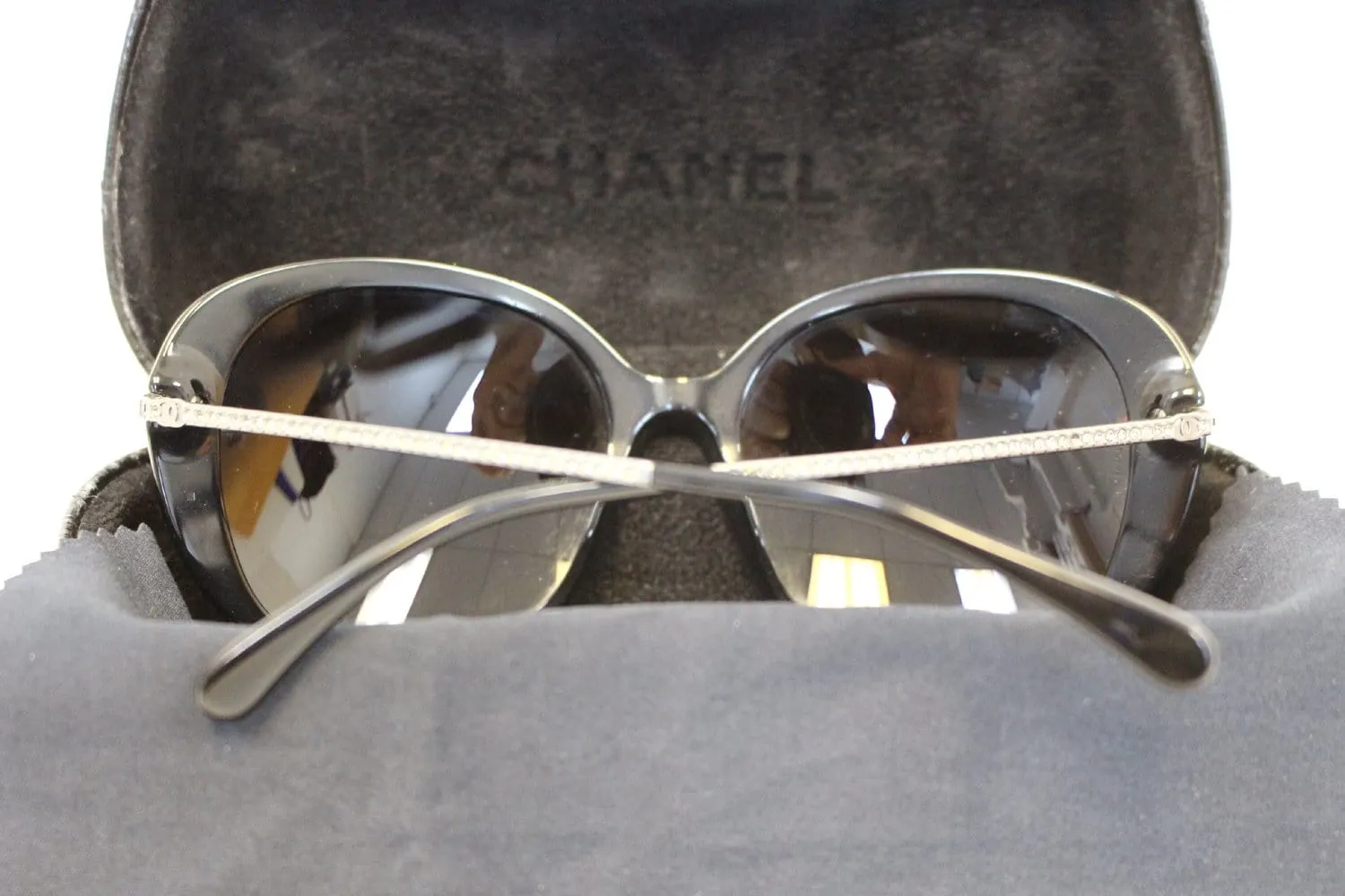 CHANEL Acetate Crystal CC Black Polarized Sunglasses 5293-B