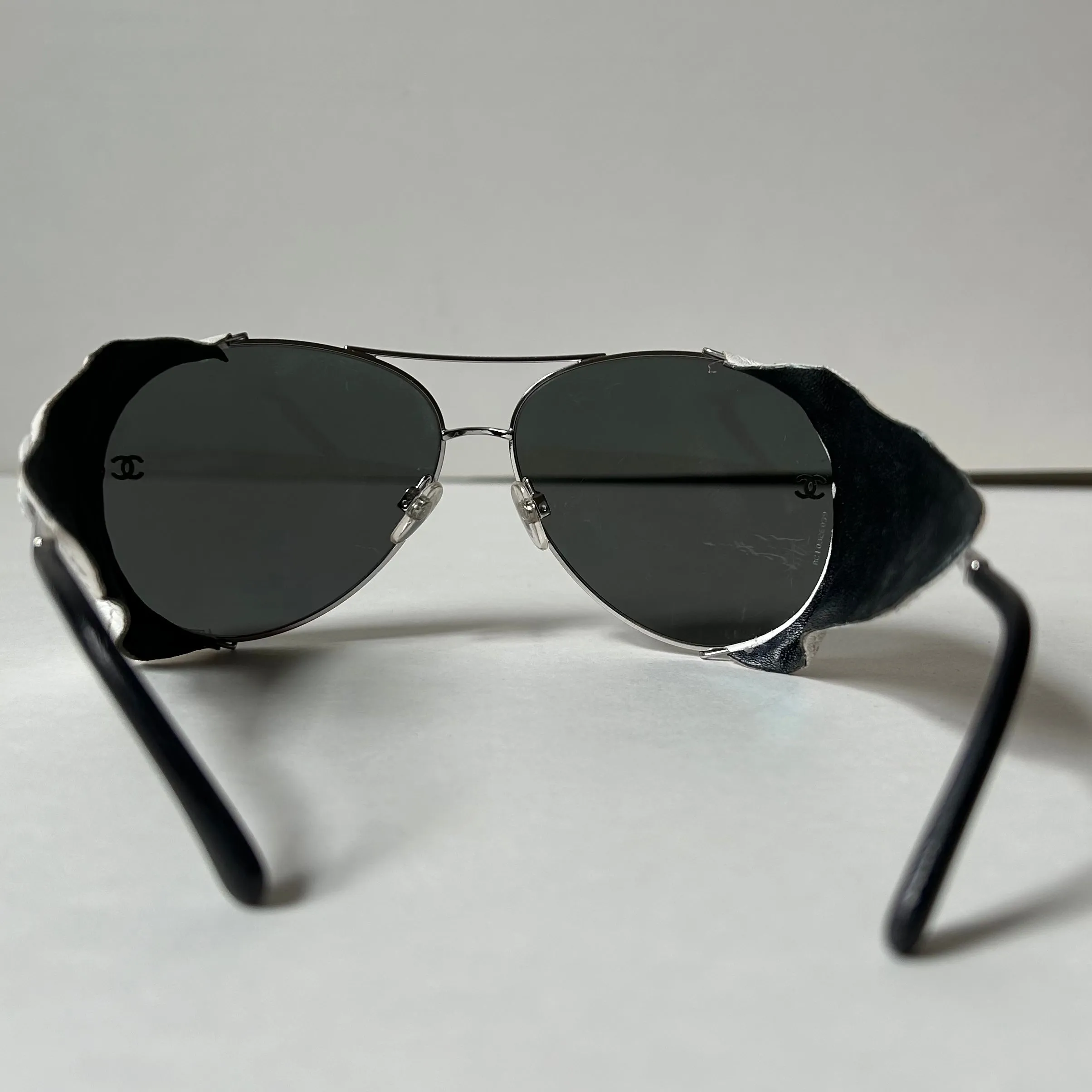 Chanel White Leather Aviator Sunglasses 4192-Q