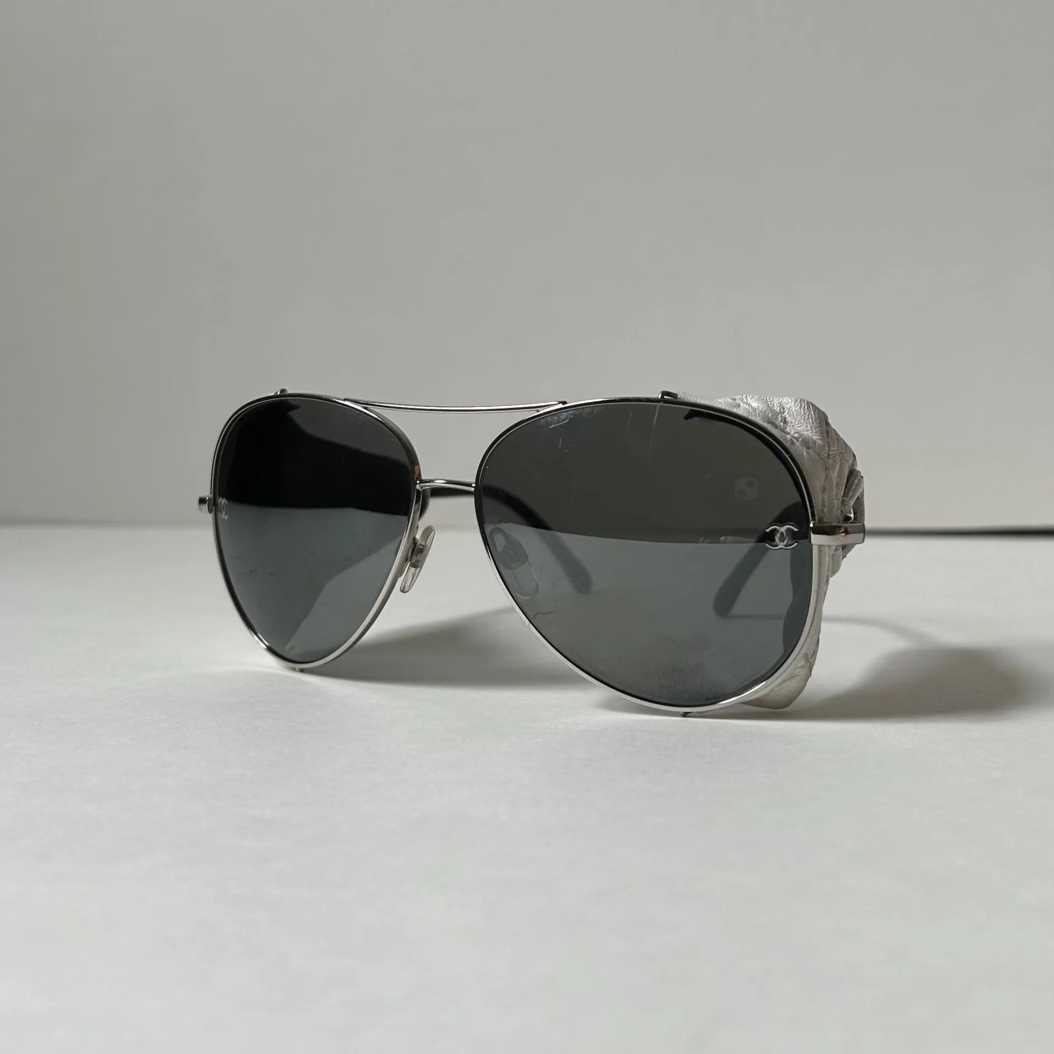 Chanel White Leather Aviator Sunglasses 4192-Q