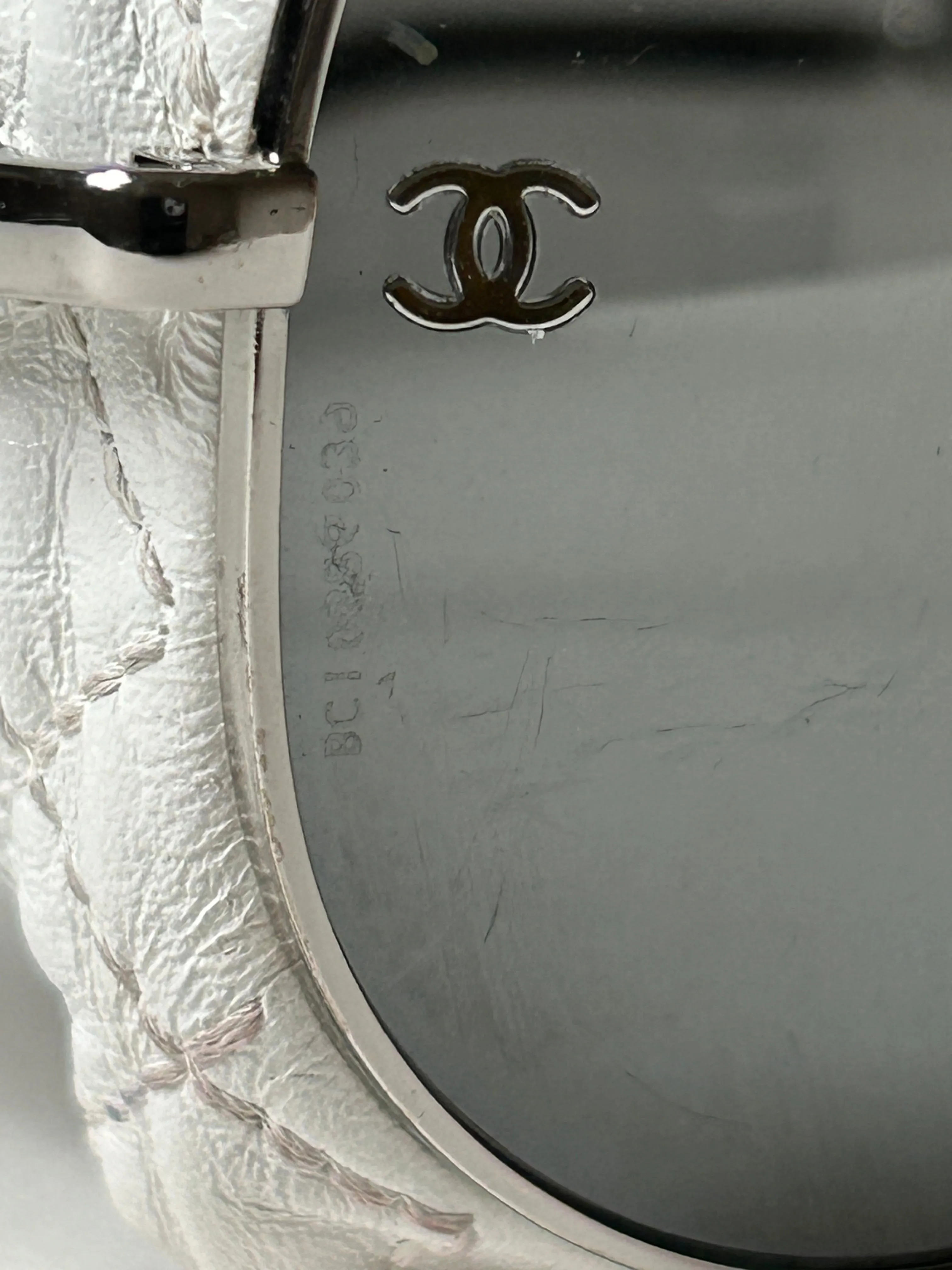 Chanel White Leather Aviator Sunglasses 4192-Q