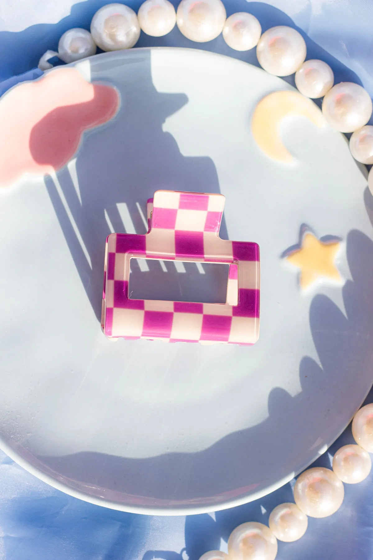 Checkerboard Print Cut Out Rectangle Claw Hair Clip