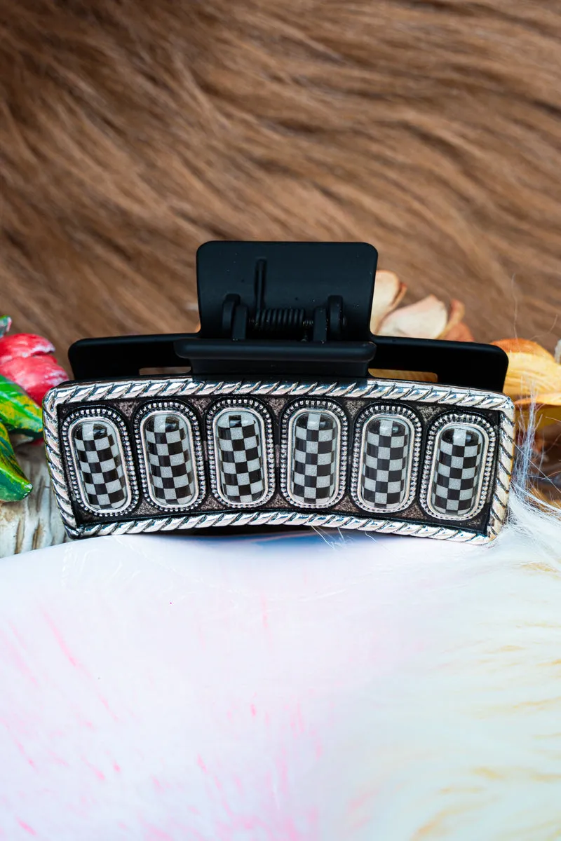 Checkered Silvertone Hair Claw