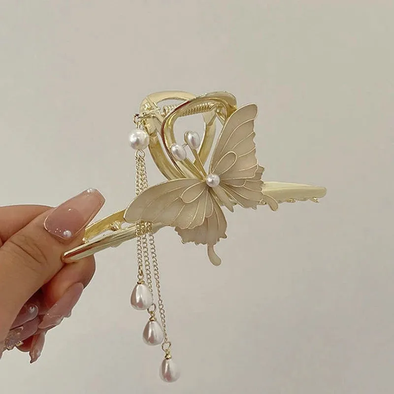 Chic Tassel Butterfly Pearl Clip