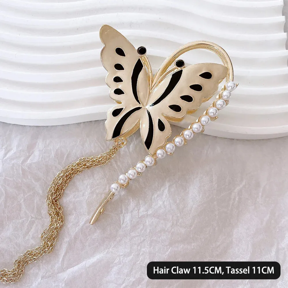 Chic Tassel Butterfly Pearl Clip