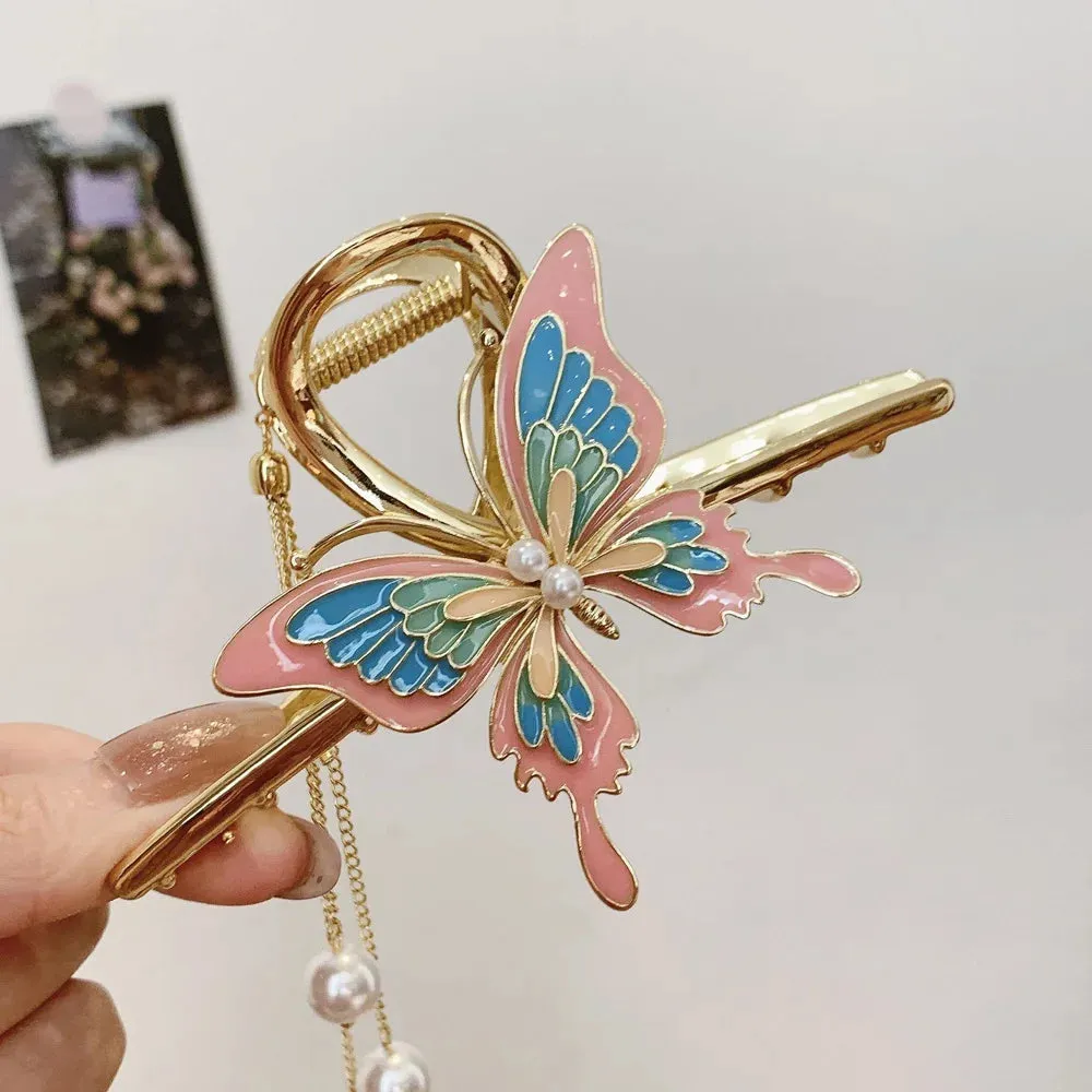 Chic Tassel Butterfly Pearl Clip