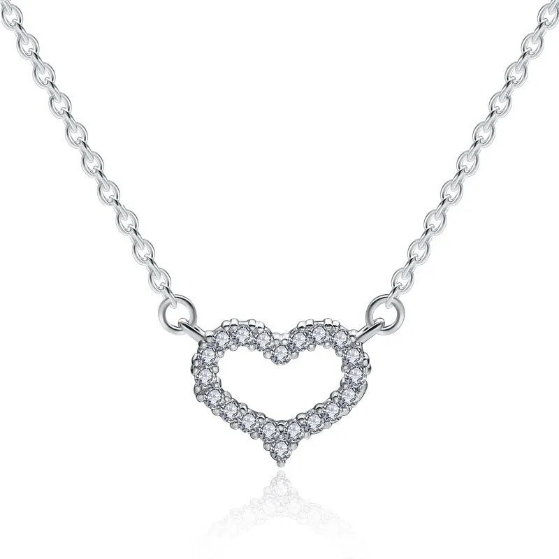Children's, Teens' and Mothers' Necklaces:  Sterling Silver CZ Encrusted Open Hearts