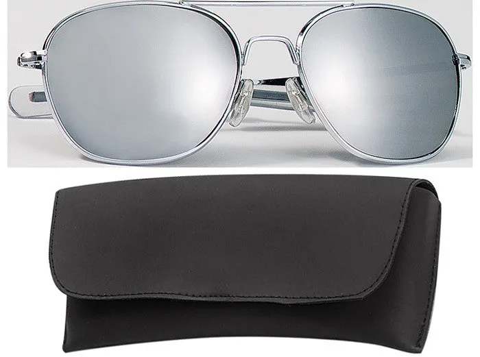 Chrome - Military 52mm Air Force Pilots Aviator Sunglasses with Case - Mirror Lenses