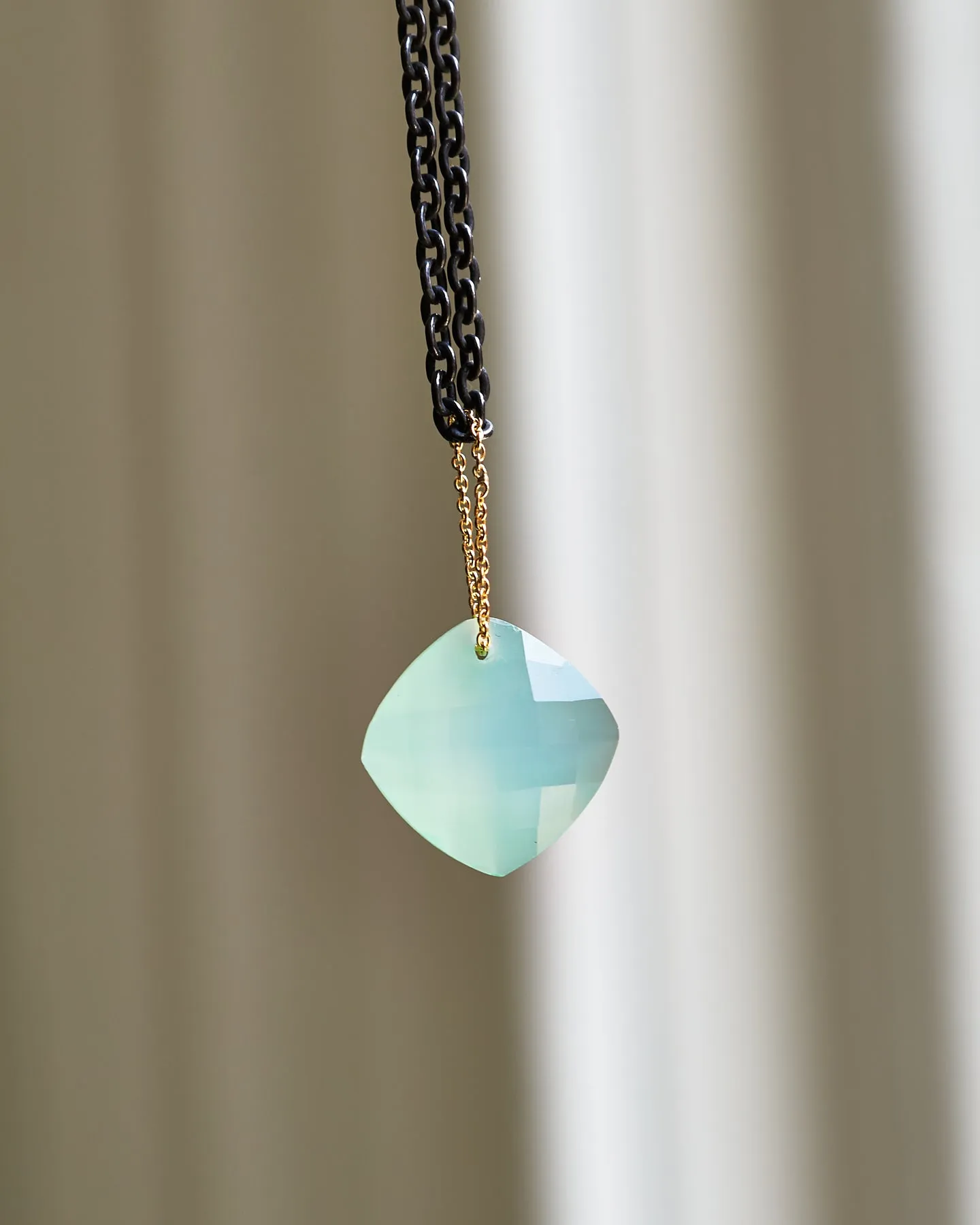 Chrysoprase Diamond Square Cut Aura Refinement Long Chain Necklace