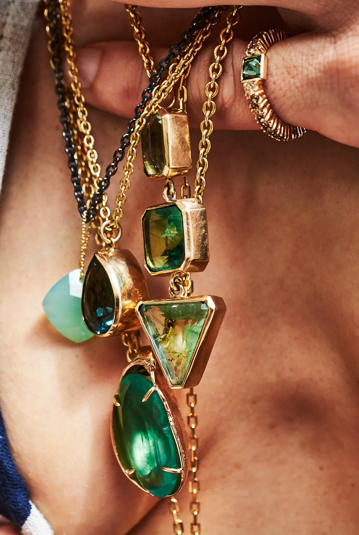 Chrysoprase Diamond Square Cut Aura Refinement Long Chain Necklace