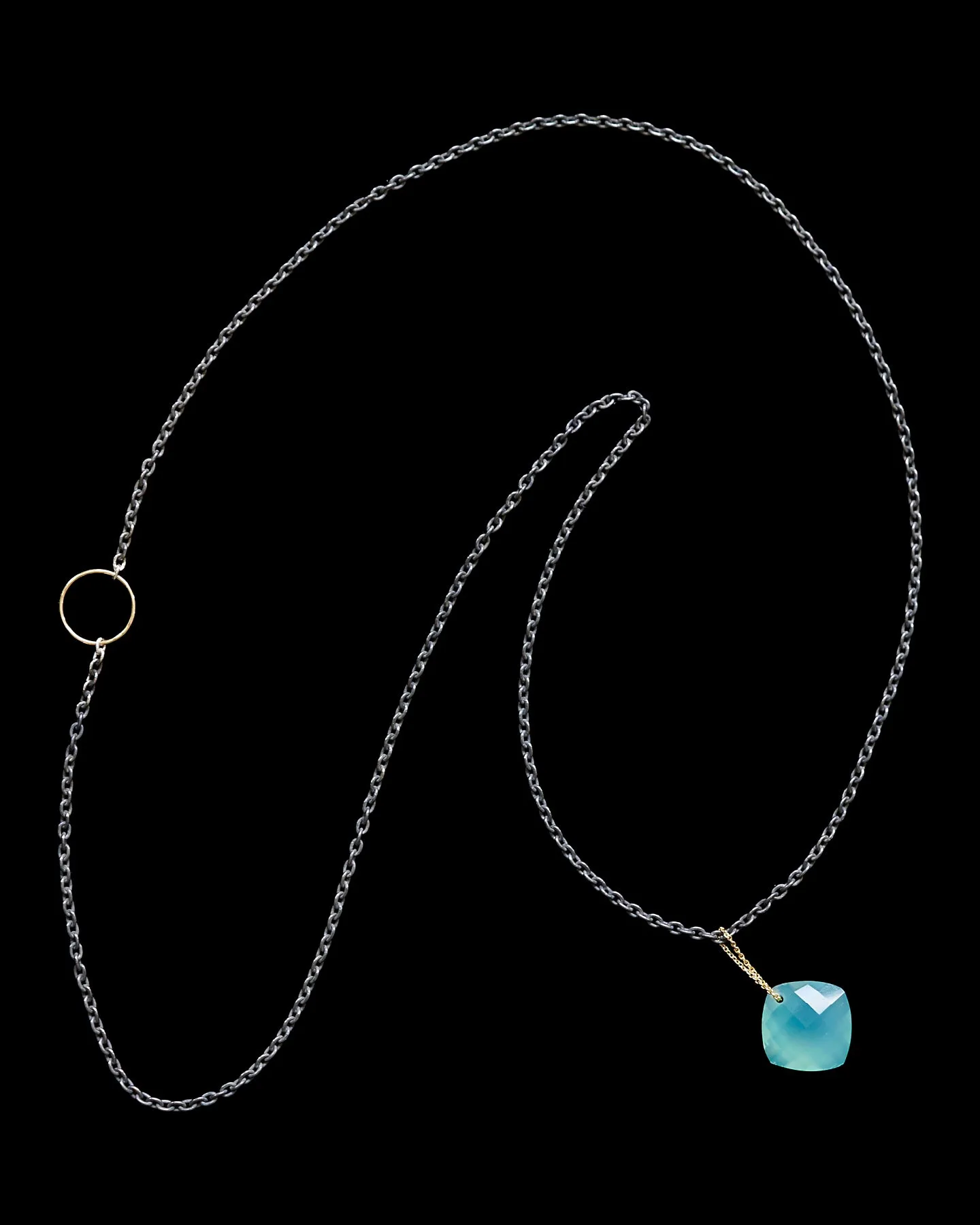 Chrysoprase Diamond Square Cut Aura Refinement Long Chain Necklace