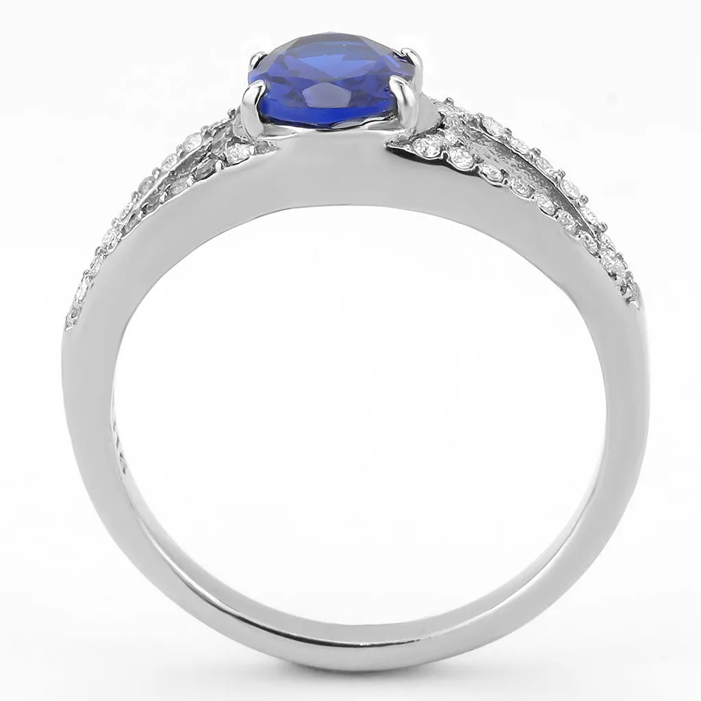 CJ306 Wholesale Women's Stainless Steel London Blue Spinel Minimal Engagement Ring