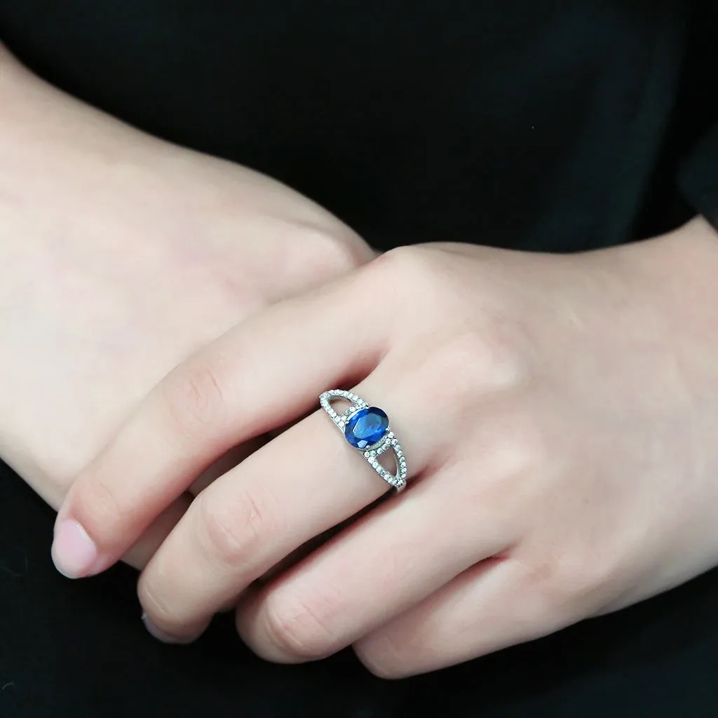 CJ306 Wholesale Women's Stainless Steel London Blue Spinel Minimal Engagement Ring