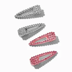 Claire's Club & Silver Stone Snap Hair Clips - 4 Pack | Pink