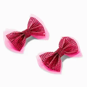 Claire's Club Holiday Pink Glitter Bow Hair Clips - 2 Pack