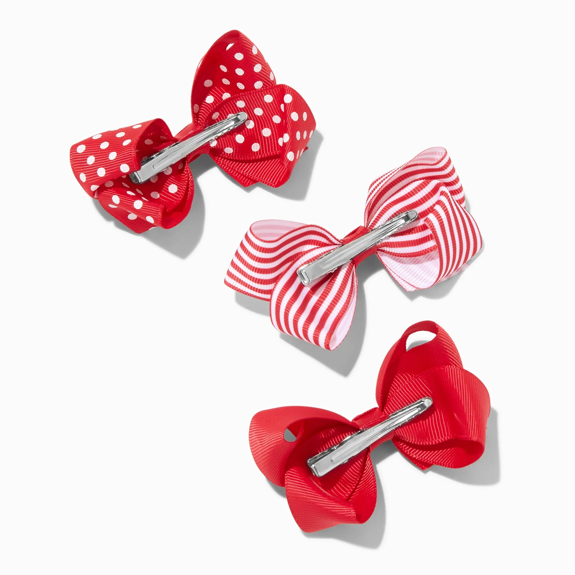 Claire's Club Red Pattern Loopy Bow Hair Clips - 3 Pack
