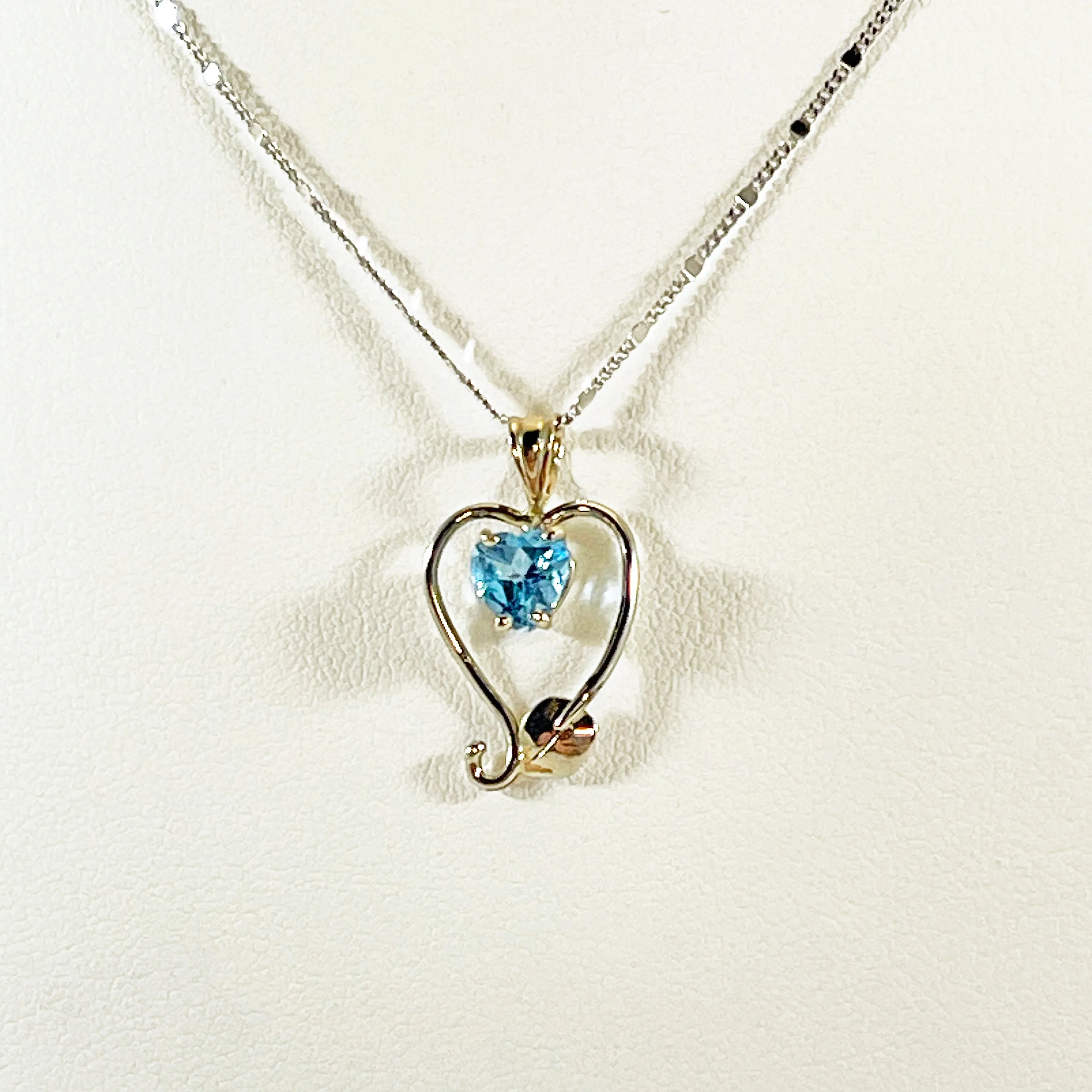 Cole Sheckler Necklace - London Blue Topaz Heart in 14kt White Gold with Ivy Leaves