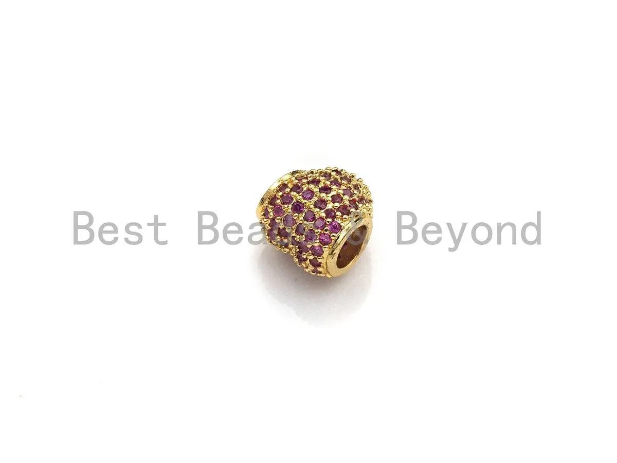Colorful CZ Pave Heart Big Hole bads, Cobalt/Fuchsia Pave Heart Beads, European Large Hole Beads, 9x10x11mm, sku#Z868