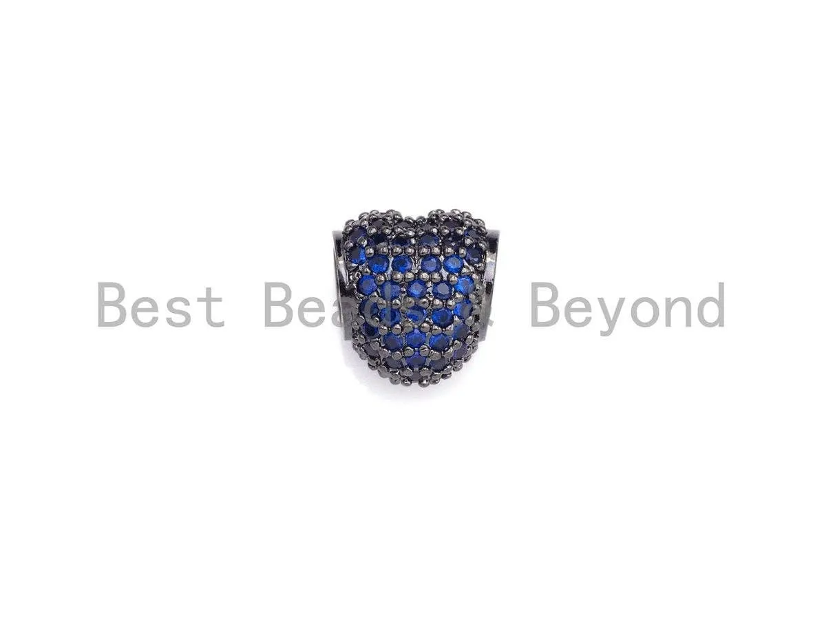 Colorful CZ Pave Heart Big Hole bads, Cobalt/Fuchsia Pave Heart Beads, European Large Hole Beads, 9x10x11mm, sku#Z868