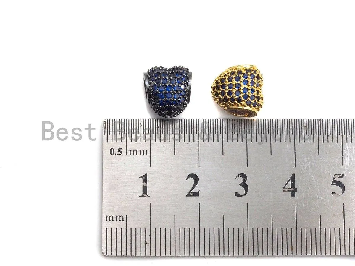 Colorful CZ Pave Heart Big Hole bads, Cobalt/Fuchsia Pave Heart Beads, European Large Hole Beads, 9x10x11mm, sku#Z868