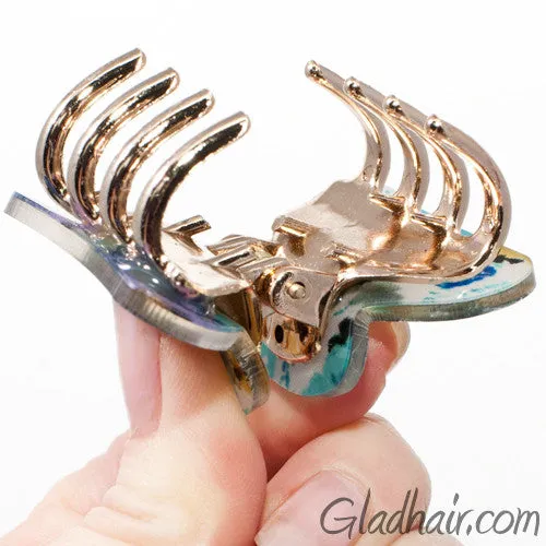 Colorful Floral Print Mini Acrylic Plastic Claw - Pair
