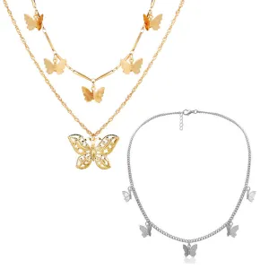 Combo of 2 Golden Silver Layered Butterfly Necklace