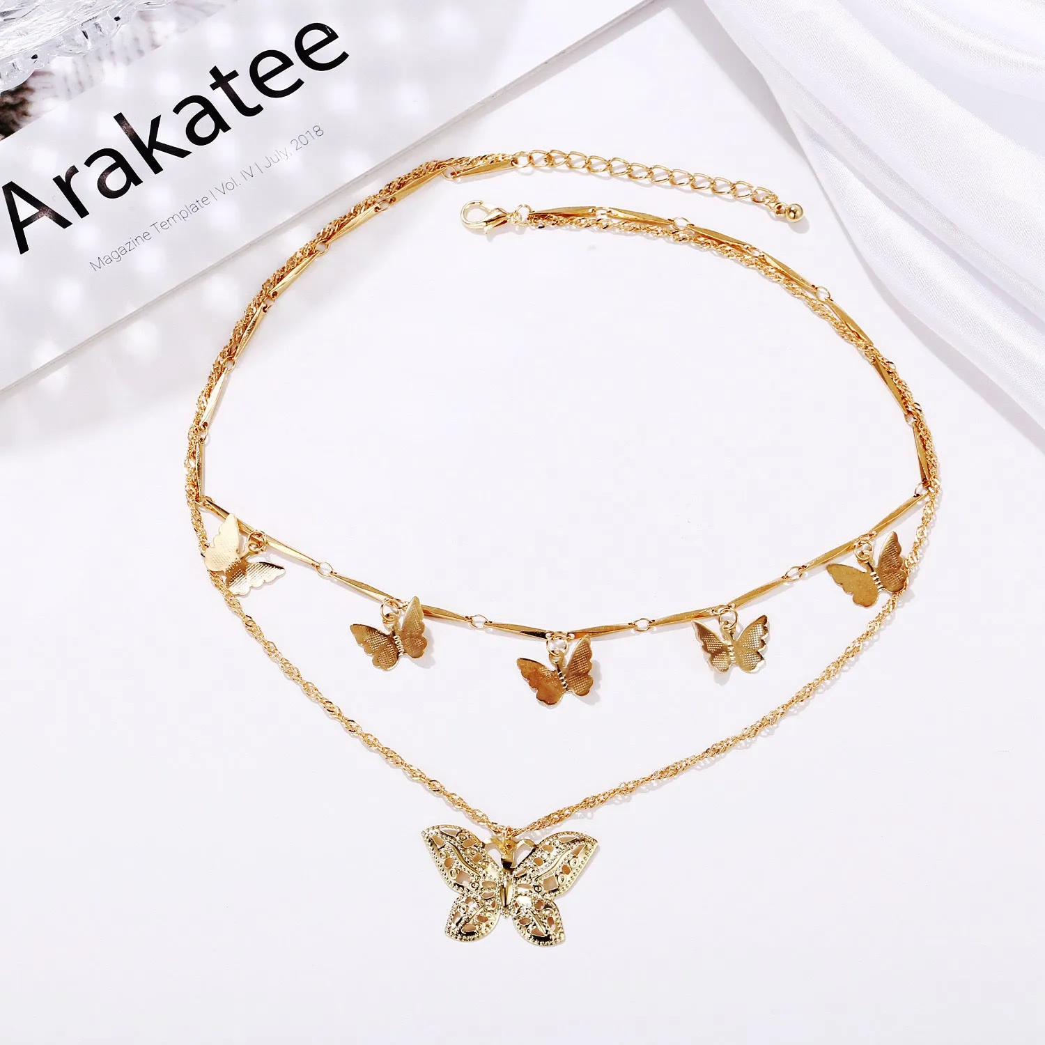 Combo of 2 Golden Silver Layered Butterfly Necklace