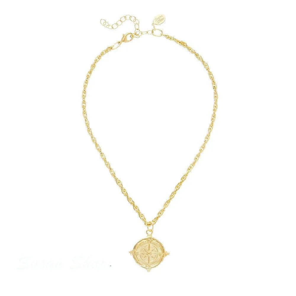 Compass Rope Chain Pendant Necklace