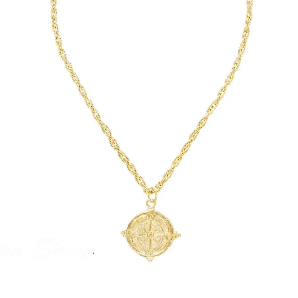Compass Rope Chain Pendant Necklace
